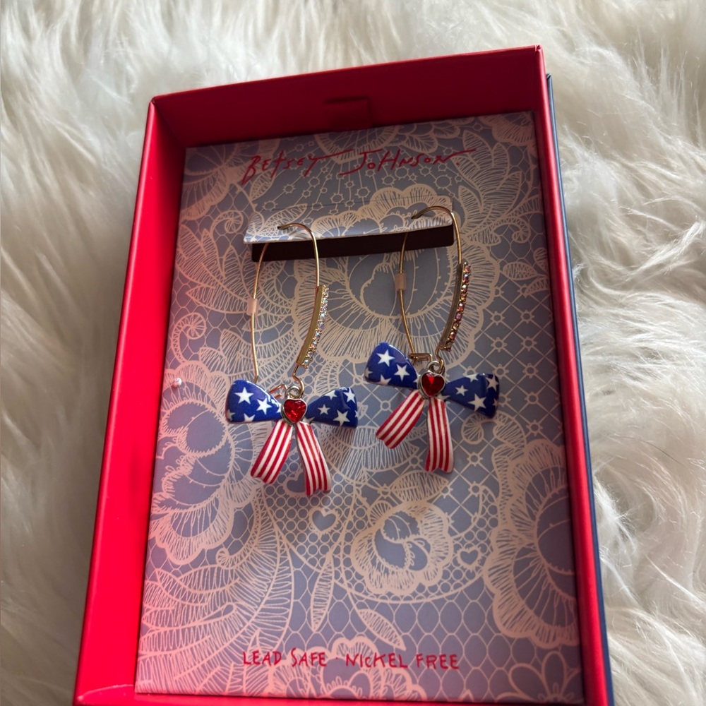 Betsey Johnson Red, White & Blue Star Bow Hoop Earrings